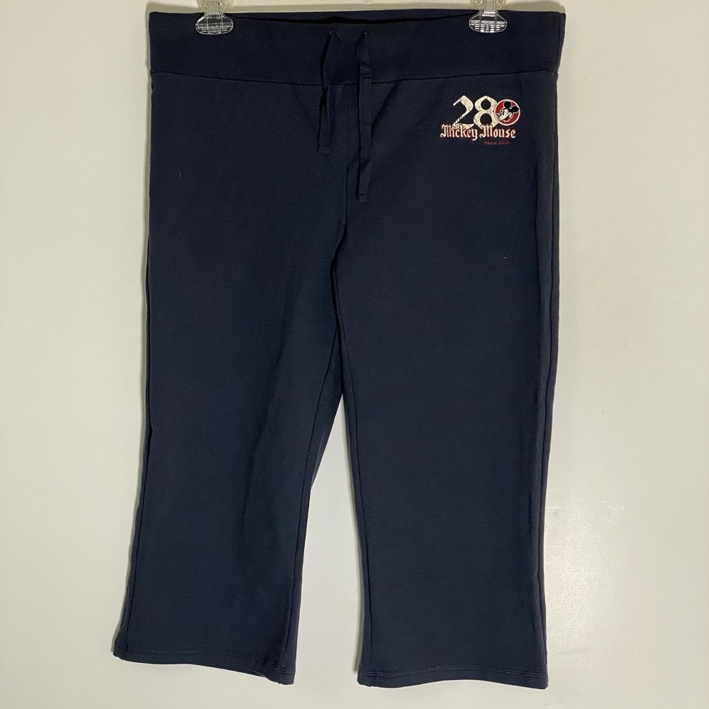 Walt Disney Worlds Capri Pants Womens Medium Gray Mickey Mouse Embroidered NWT